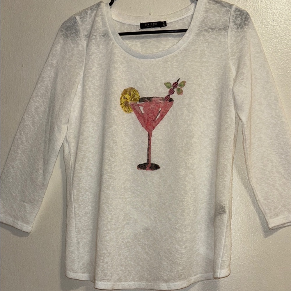 White Top with Cocktail Graphic